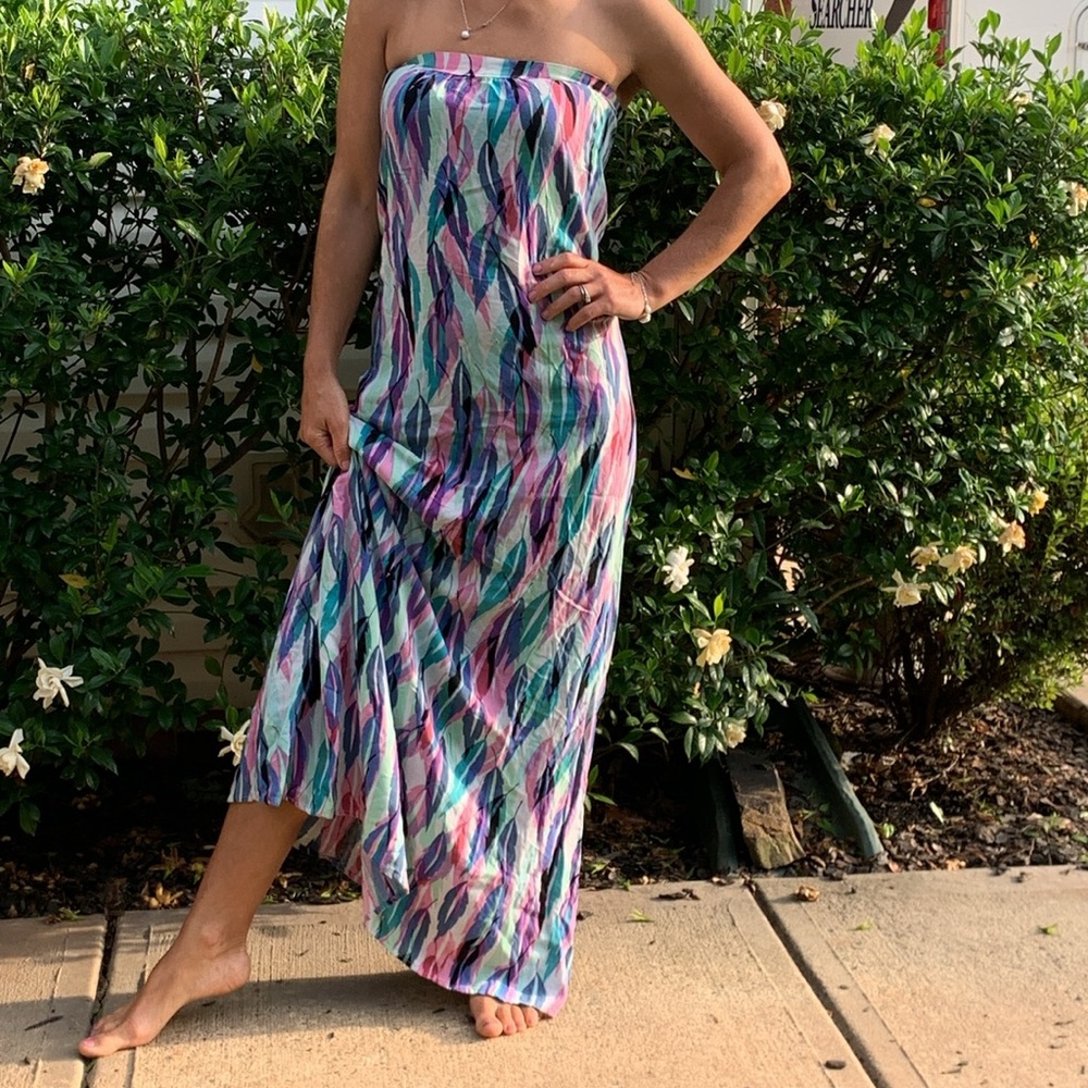 Daughters of The Revolution Boho Strapless Maxi Dress White &‎ Blue Summer print